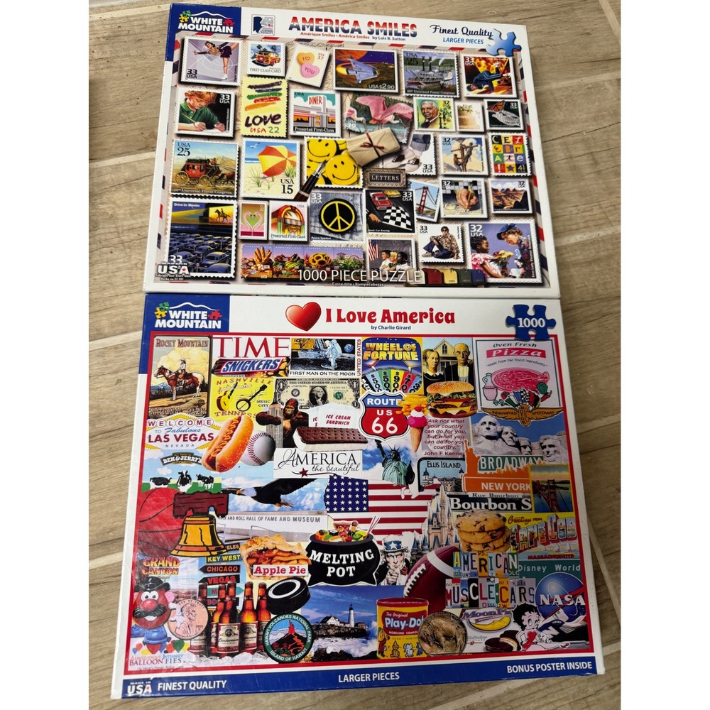 White Mountain Puzzles 1000 pc Jigsaw Puzzle America Smiles I Love USA Set of 2